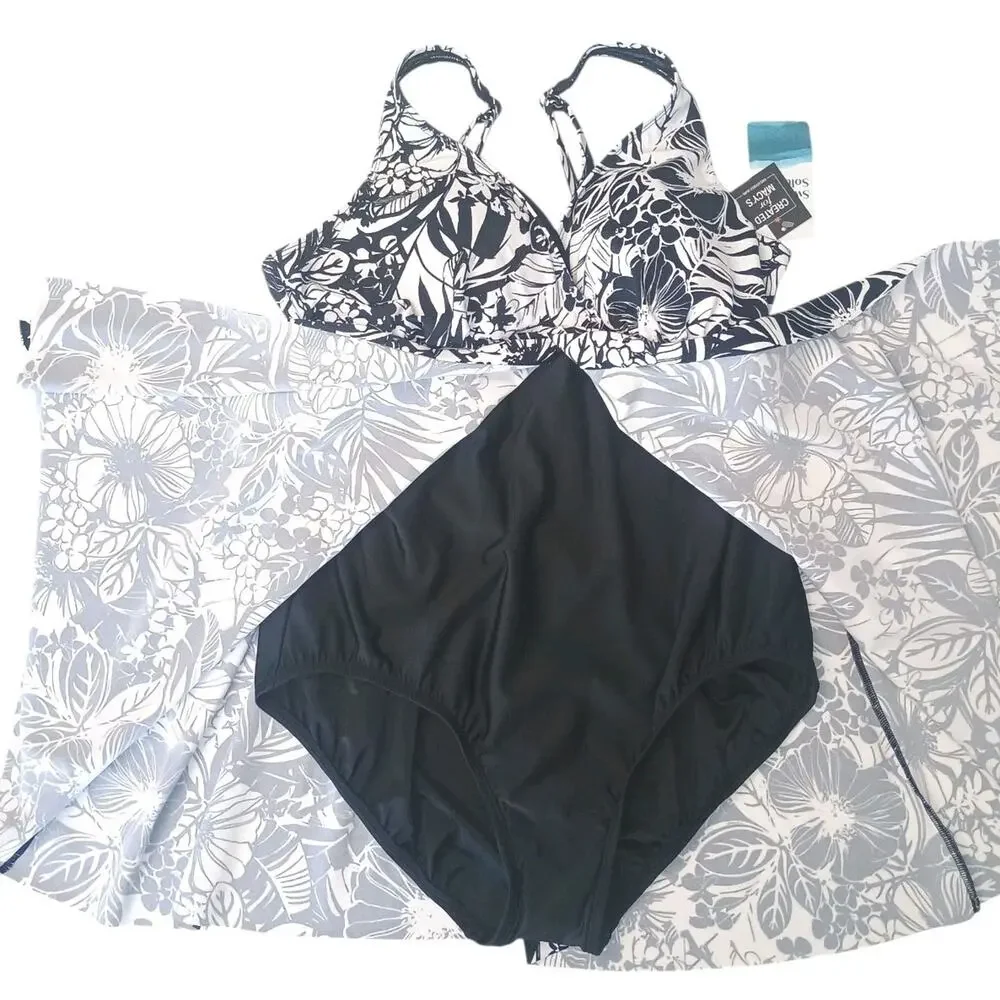 Swim Solutions Floral Print Flyaway Swim Dress size 18 Black/White NWT - Picture 7 of 12
